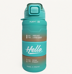 Hello Motivational Water Bottle – 1L (Leakproof | BPA Free | Flip Lock Cap)